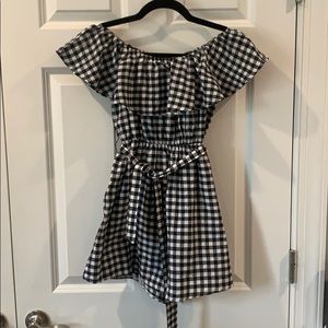 Flounced Off the Shoulder Gingham Romper Sz XL